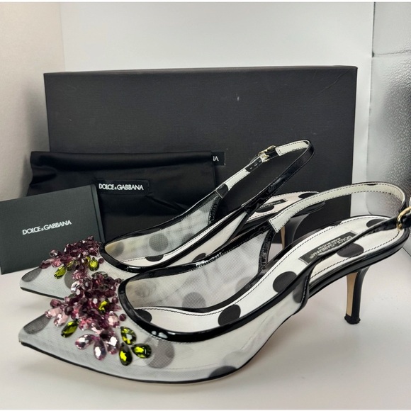 Dolce & Gabbana Crystal Embellished Polka Dot Slingback Heels - Picture 10 of 12